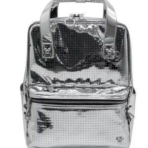 Disney Pin Collector Visa Exclusive Metallic Silver Vinyl Backpack Limited NWT